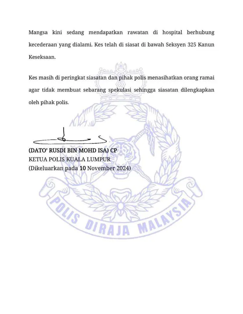 police statement: fractured ribs case at UPNM (November)