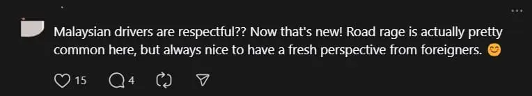 UK Tourist Praises M'sian Drivers For Being 'Respectful', Surprising Many comment 2