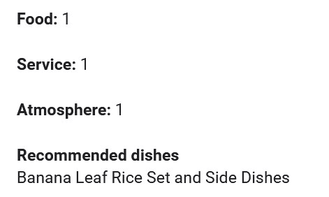 1-star review for KL banana leaf restaurant