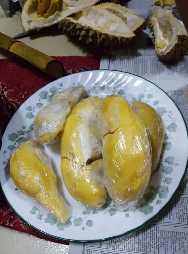 durian wrapped with plastic wrap