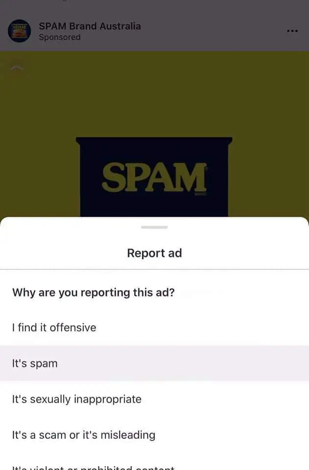 Punny netizen reports SPAM Brand Australia ad for being "spam"