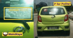 "P license = Polite" Axia driver from Klang praised by netizens for humble note