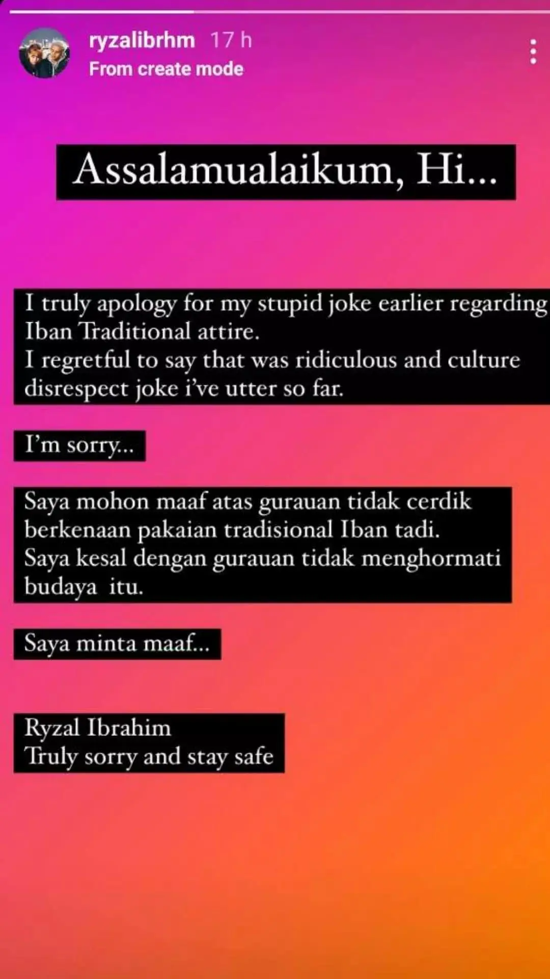 Instafamous apologizes over disrespectful joke towards Iban traditional attire