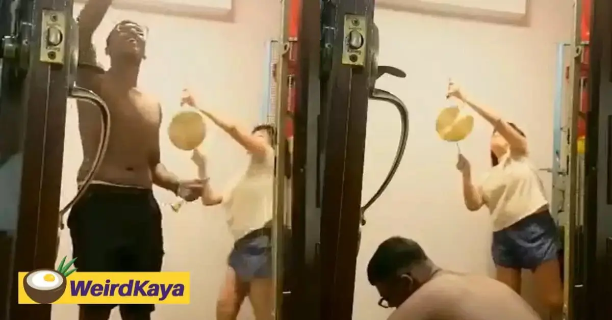 Disruptive woman clangs gong incessantly while neighbour's performing prayers