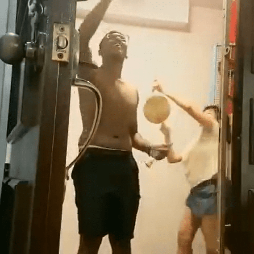 Disruptive woman clangs gong incessantly while neighbour's performing prayers