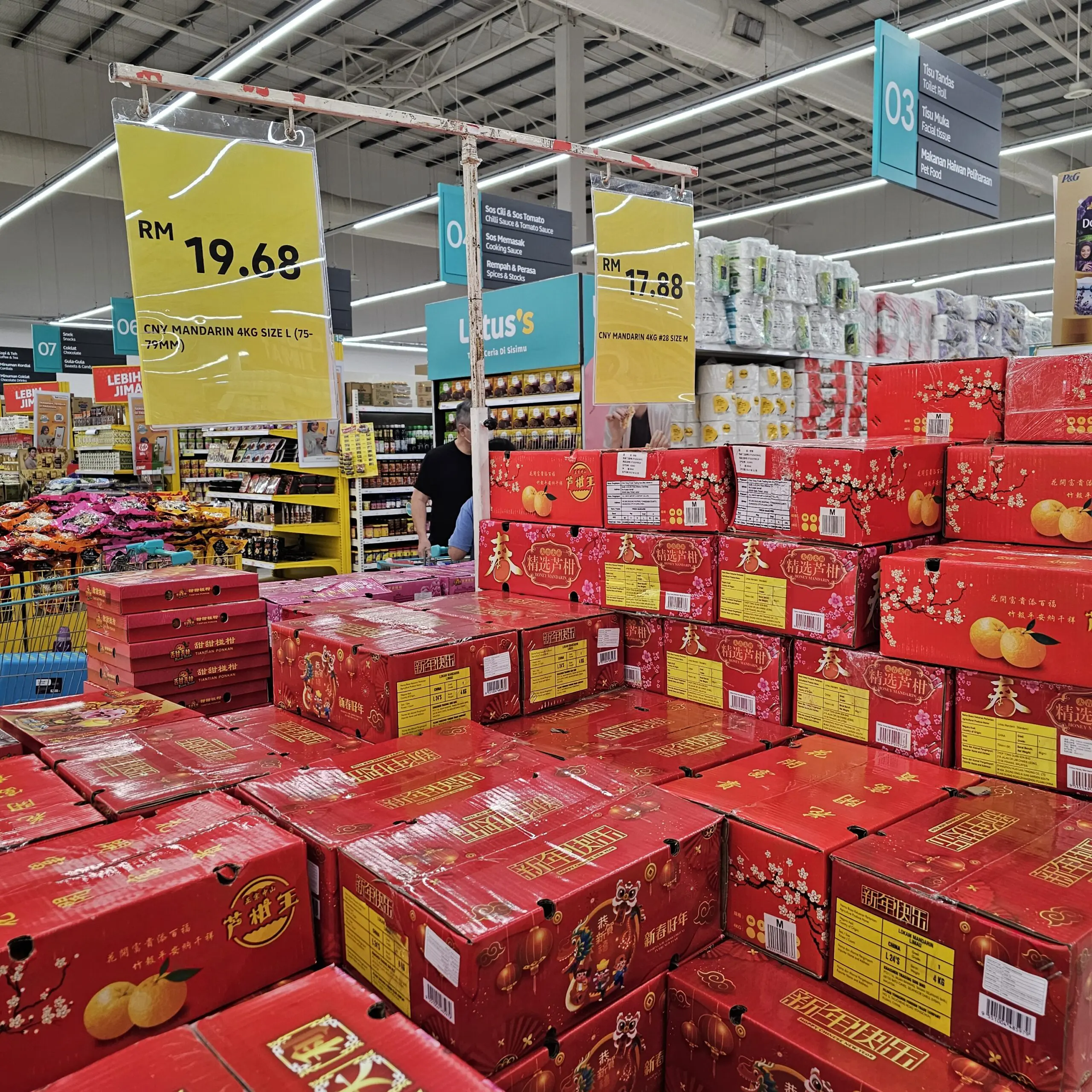 Oranges in boxes at Lotus's