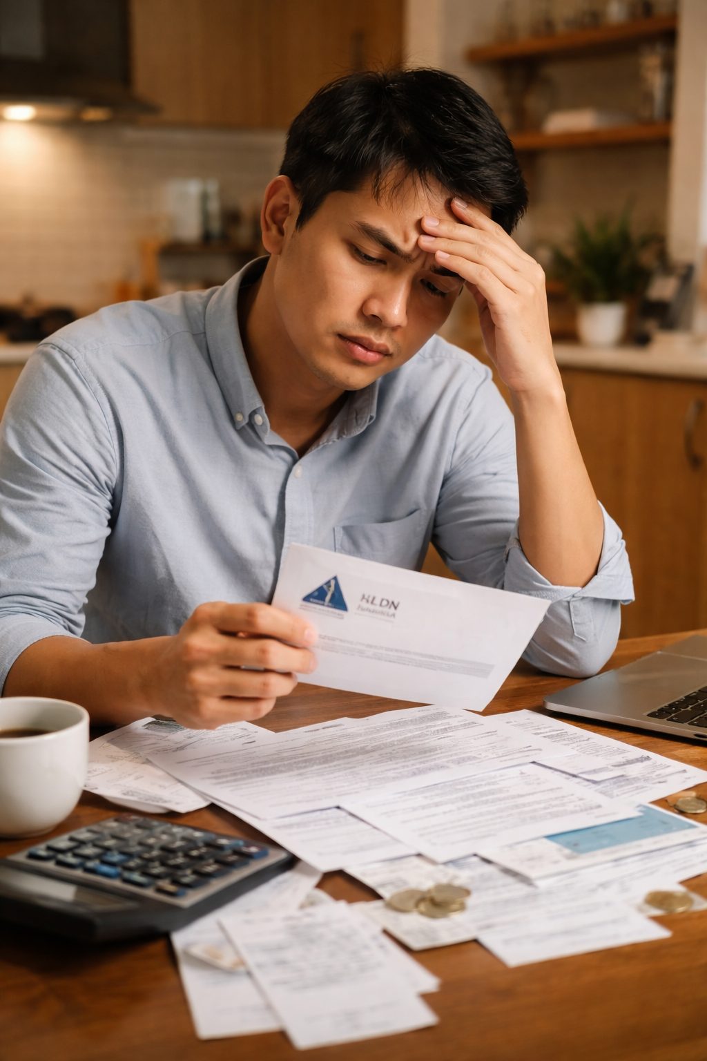 Man stressed looking at taxes