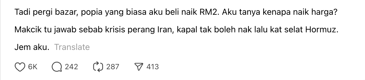 Popiah price increase 