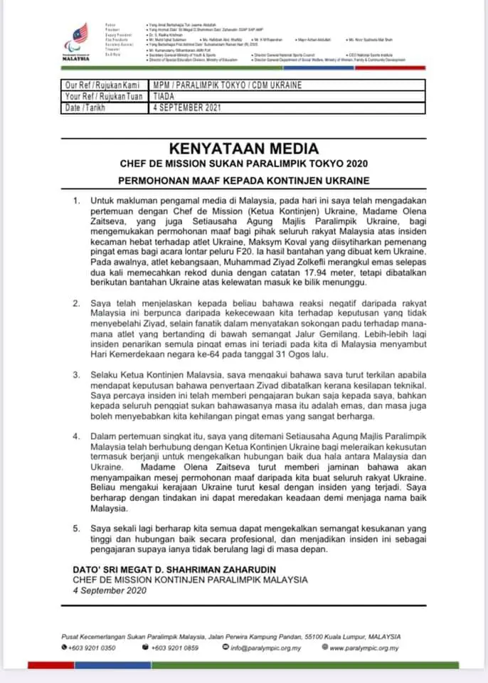 M'sian Paralympic Council offers apology to Ukrainian contingent over online vitriol