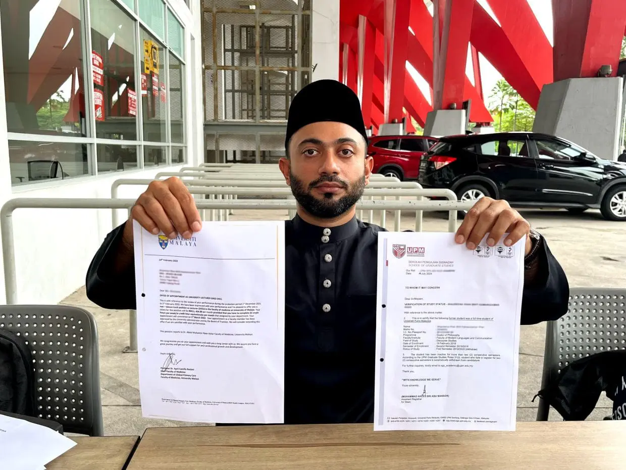 Putra shows the UM and UPM forgery letter that his ex wife made