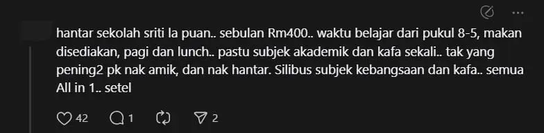 M'sian Woman Shocked By RM400 Monthly Fee To Send Kid To School By Car comment 4