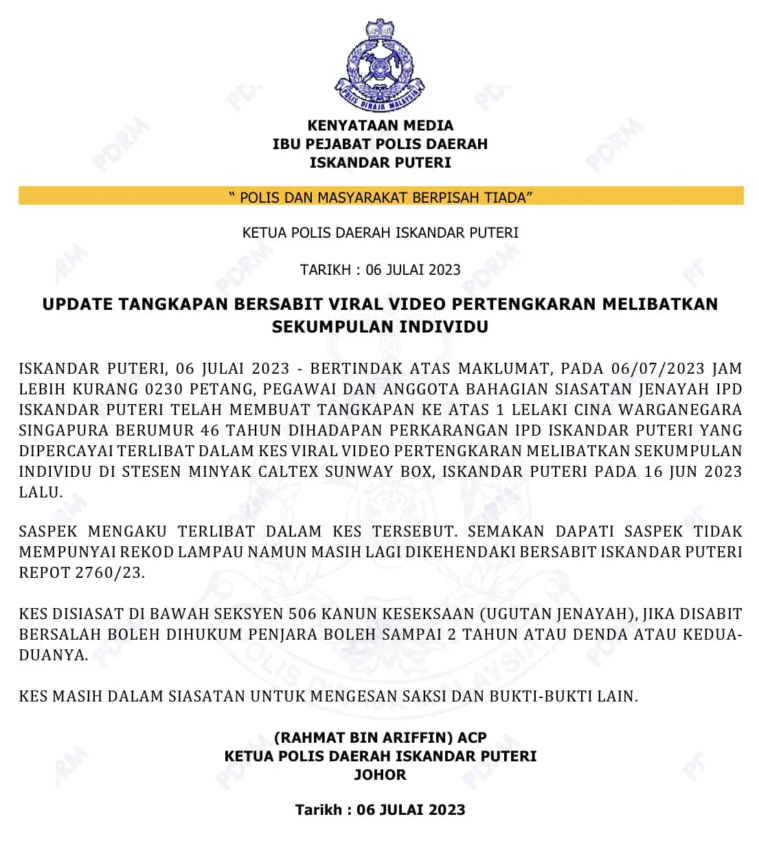 Police statement on Singaporean man who goes amok in JB petrol station