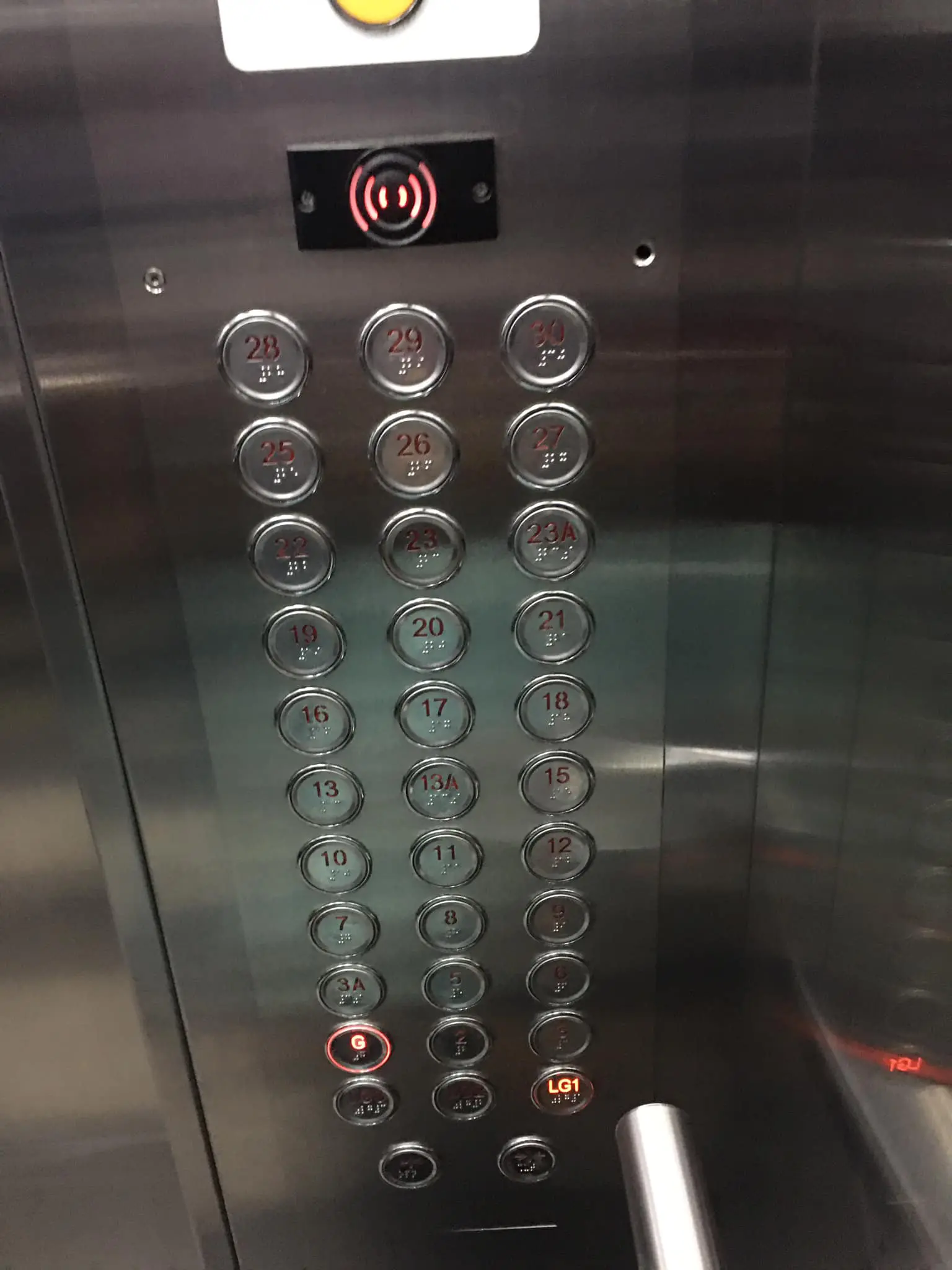 Lift buttons showing certain floors as 3A and 13A