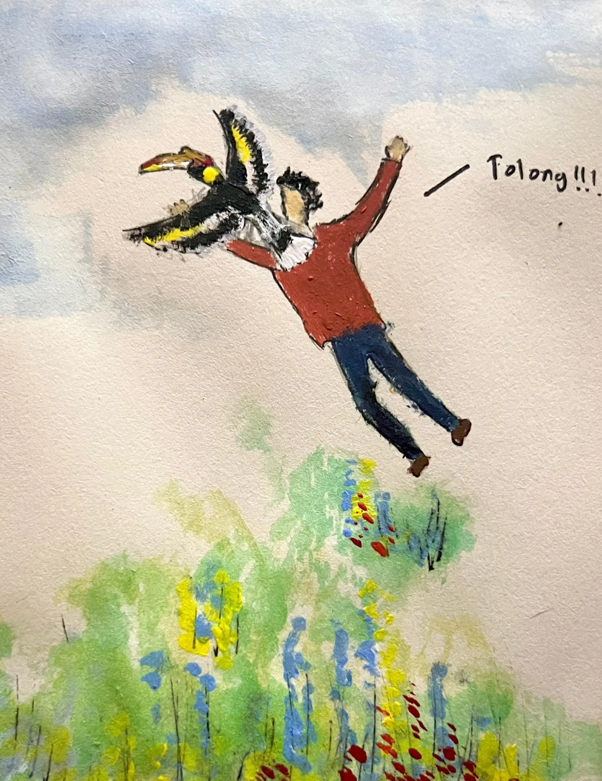 Drawing of Azam Carried Away by a Hornbill