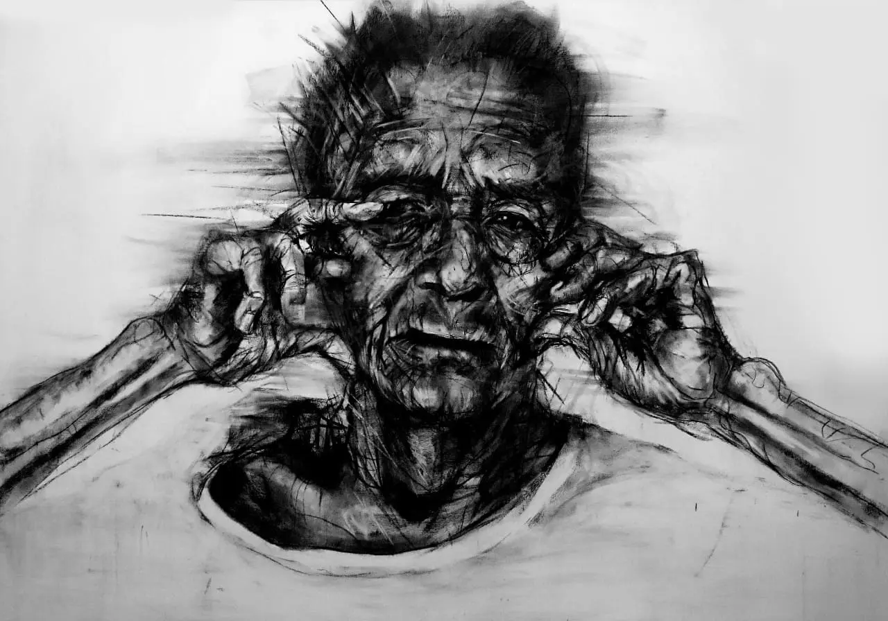 Charcoal paintings done by Yasmeen as part of the exhibition for Artemis Gallery. "Ah-Shun", 2015.