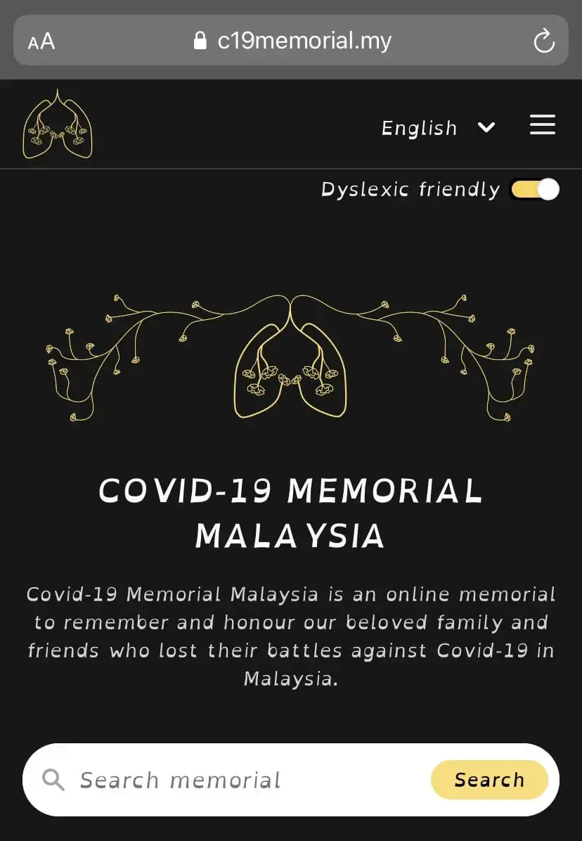 Dyslexic friendly design of C19 memorial website