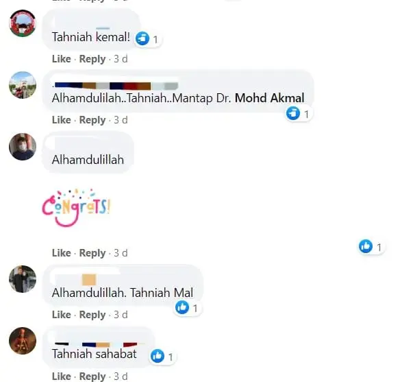 Comment section from Akmal's post
