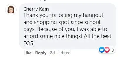 Another netizen's comment after hearing F.O.S Midvalley closing down.