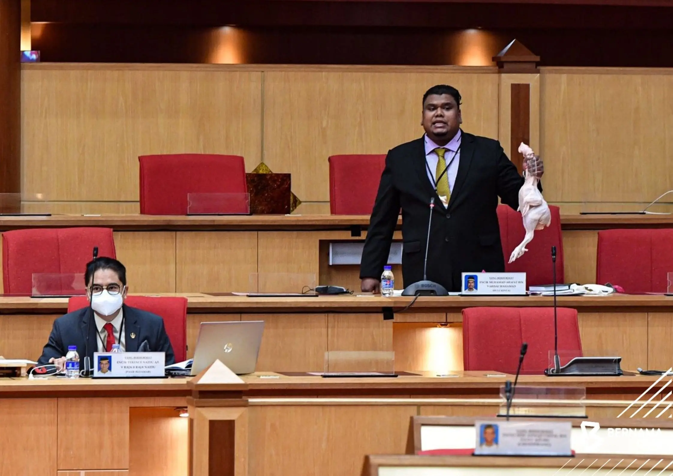 Hulu Kinta assemblyman Muhamad Arafat Varisai brought a chicken to state assembly