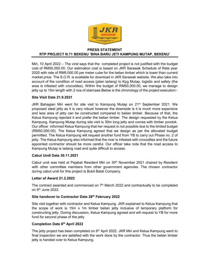 JKR statement on Wooden jetty for RM50k page 1