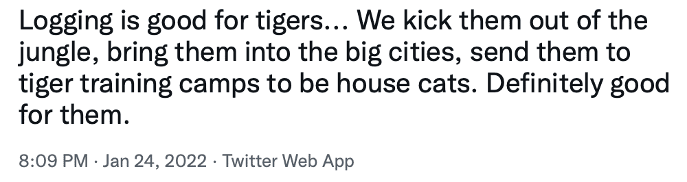 Logging good for tiger twitter comment 01