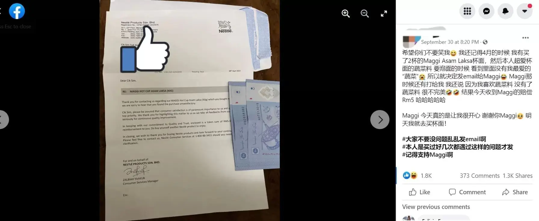 M'sian emails Nestlé complaining her Maggi cup has no veggie pack, ends up getting an apology letter and RM5