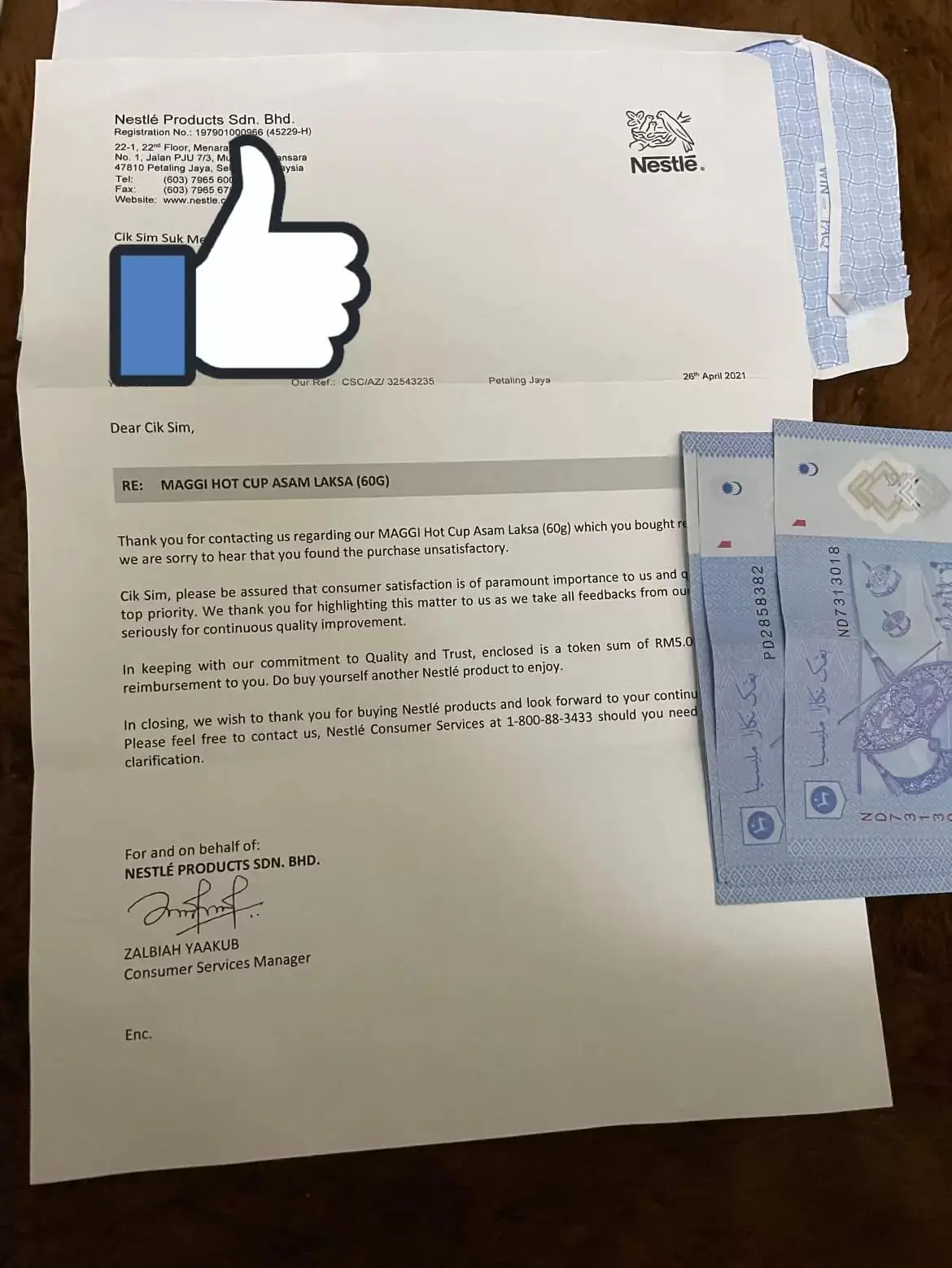 M'sian emails Nestlé complaining her Maggi cup has no veggie pack, ends up getting an apology letter and RM5