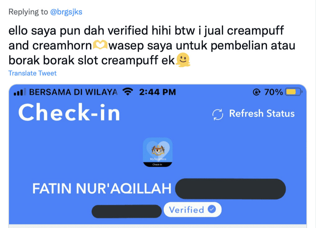 MySejahtera Blue tick verification comment 01