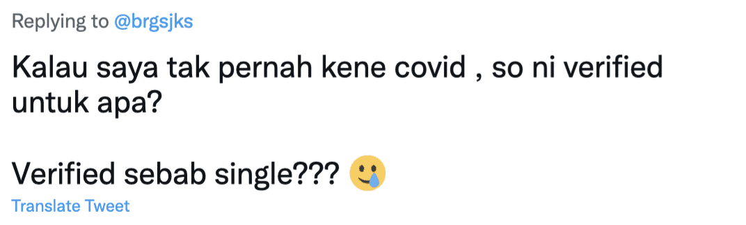 MySejahtera Blue tick verification comment 04