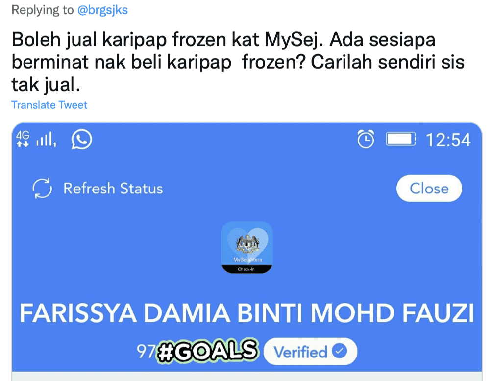 MySejahtera Blue tick verification comment 06