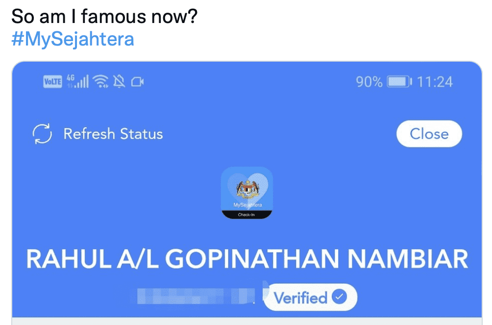 MySejahtera Blue tick verification comment 07