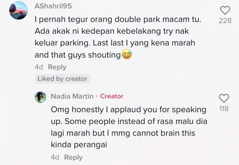 Comments under Nadia post over the Proton Wira's driver attitude