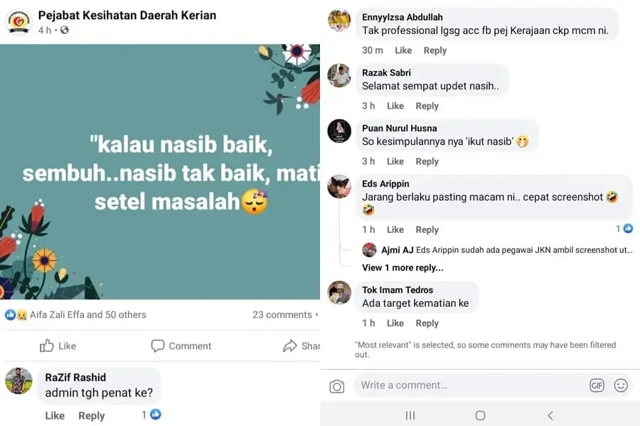 Screenshot from Fb/Pejabat Kesihatan Daerah Kerian. Source: Kosmo! 