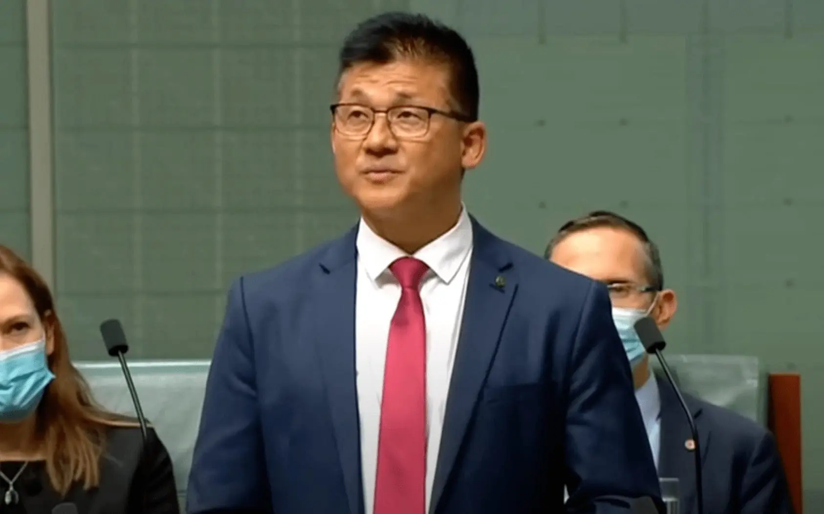 Aussie MP Sam Lim delivers his speech