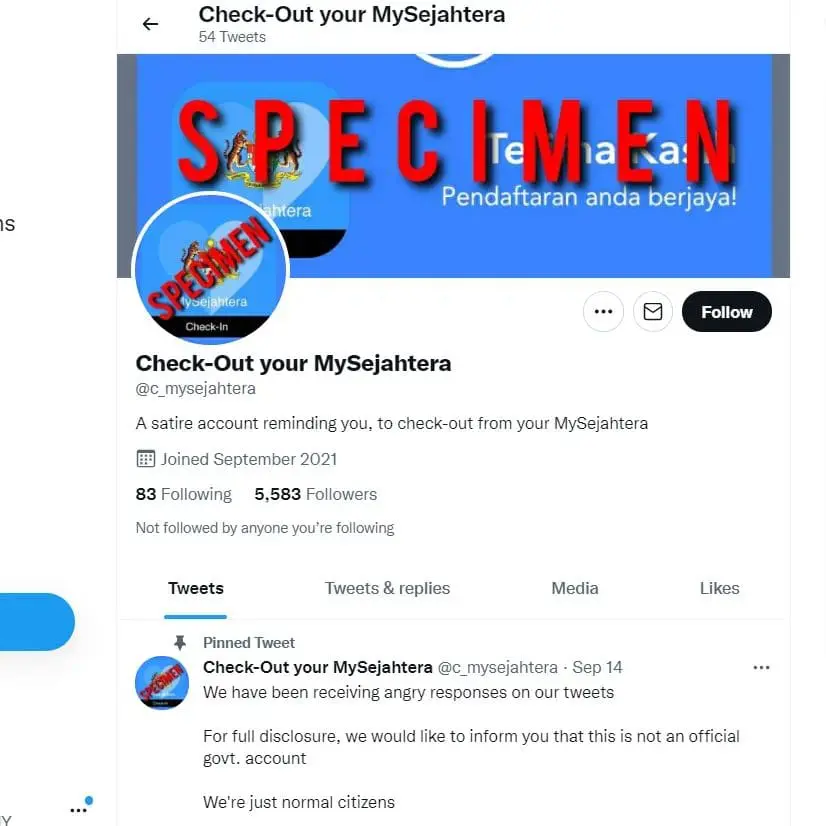 check out mysejahtera app. Satire account by creative netizen.