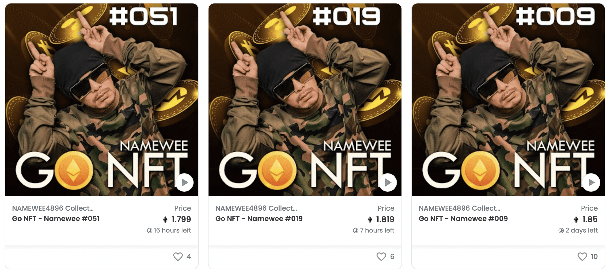 Some NFT works posted by Namewee on Openseas