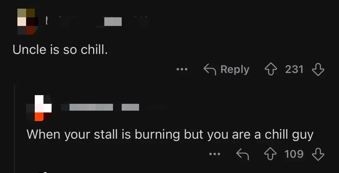 'This Is Fine' — Uncle Calmly Clears Stall As Fire Rages On At S'pore Food Court comment 1