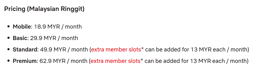 Adding users into Netflix fees