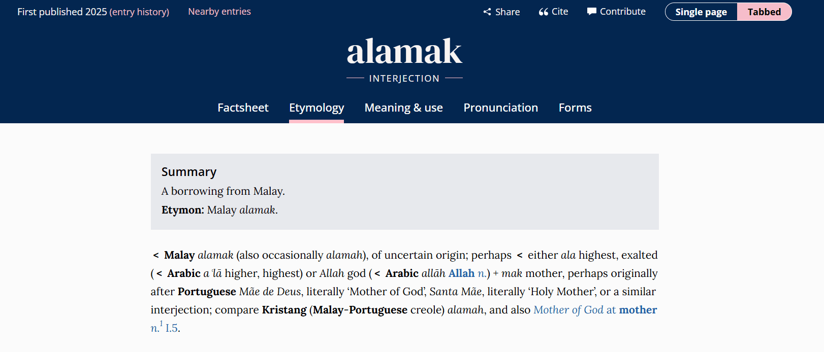 Alamak definition in OED