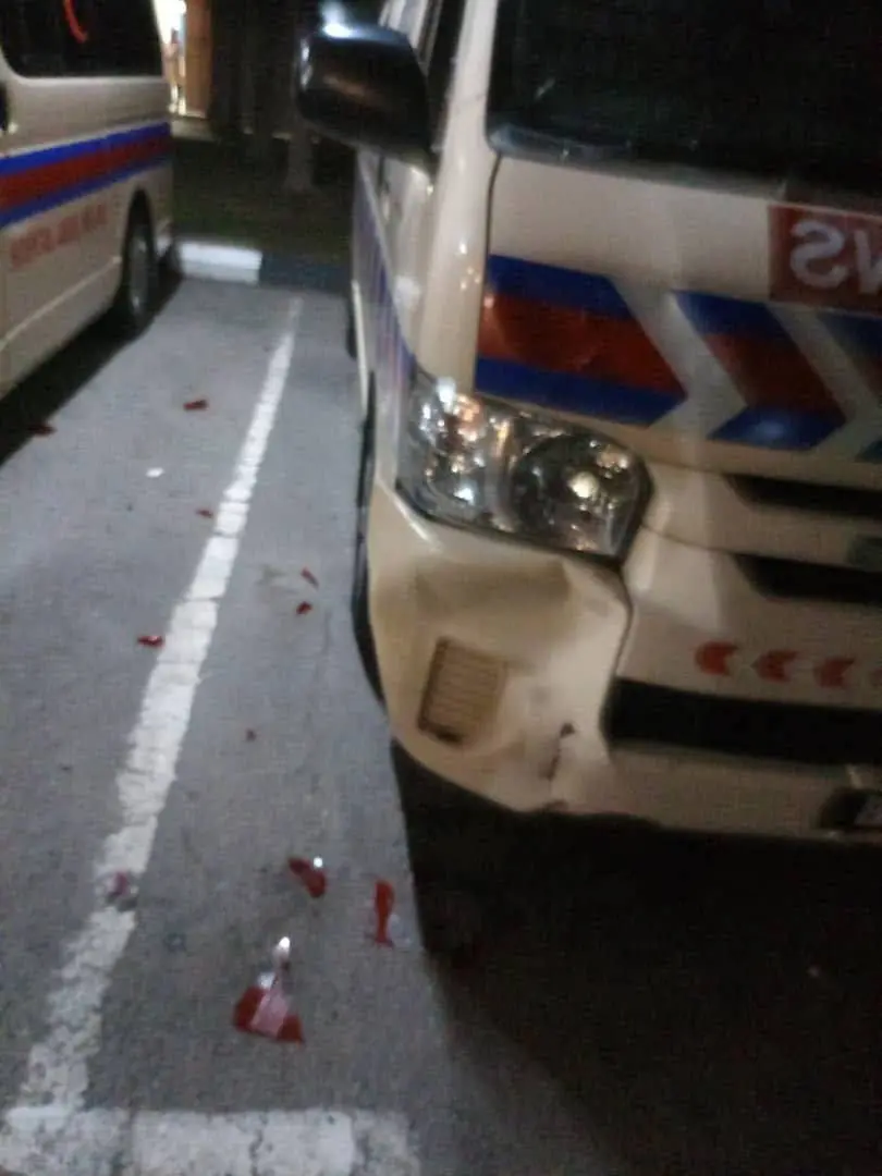 Ambulance damaged at Jasin Hospital