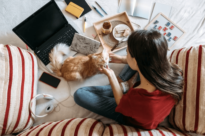 Asian woman working from home