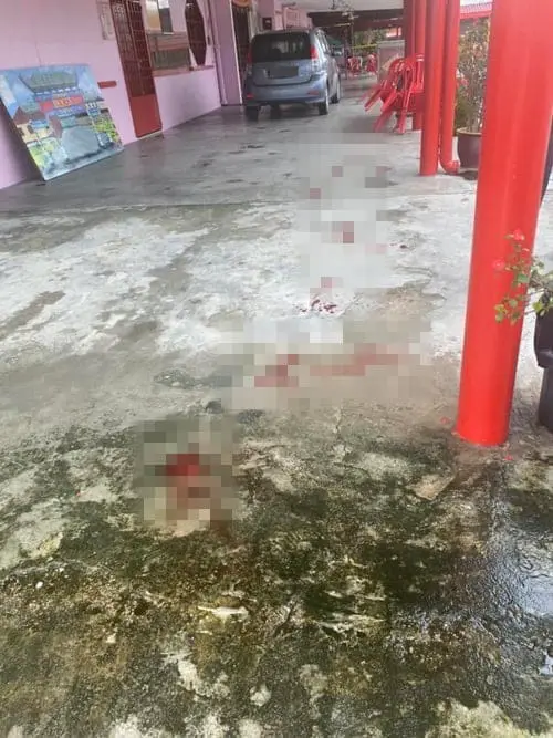 Bloodstains in front of temple in Perak