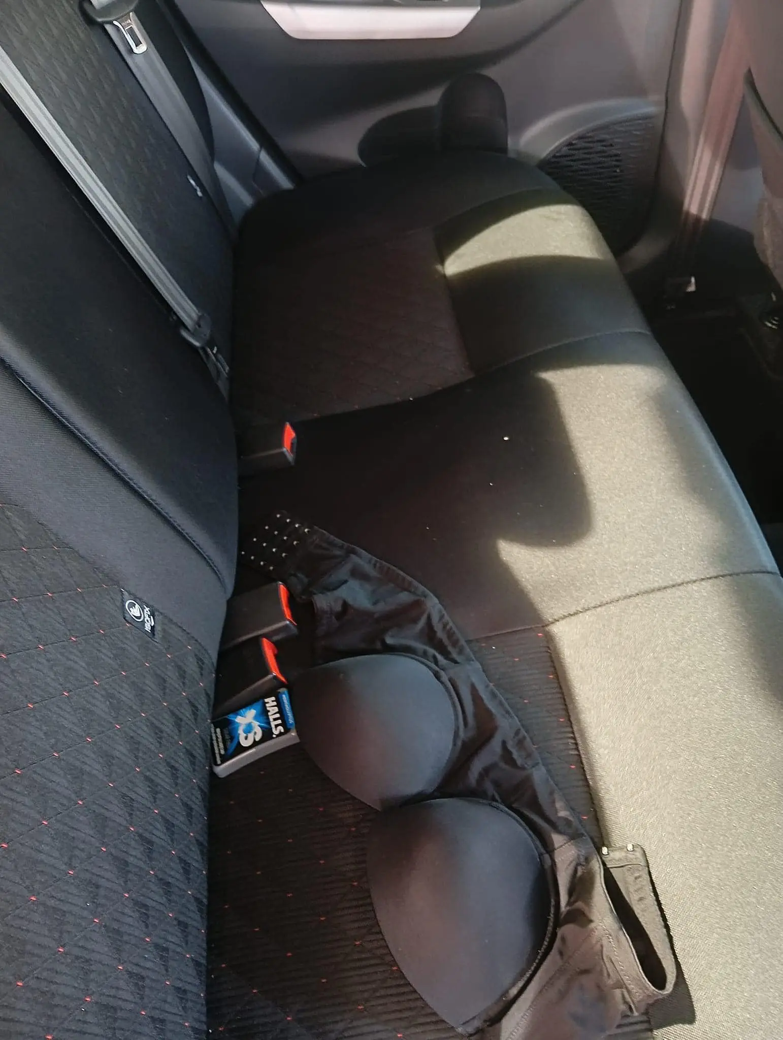 bra on car's backseat