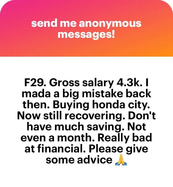 'Can’t Save At All' – M’sian Woman Earning RM4.5K Says Buying Honda City Was Her 'Biggest Mistake' - confession