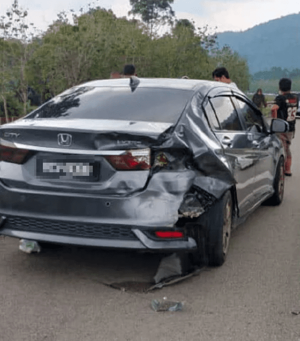 Car damaged in accident at Johor