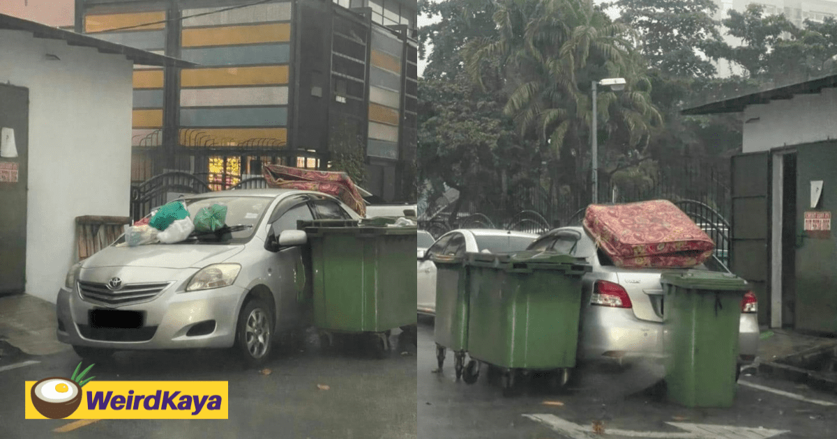 Car Parked Illegally At Trash Collection Point In Penang, Later Gets Buried In Garbage By Residents