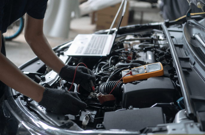 Car getting repaired