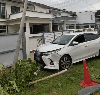 Car wrecked in accident in Melaka