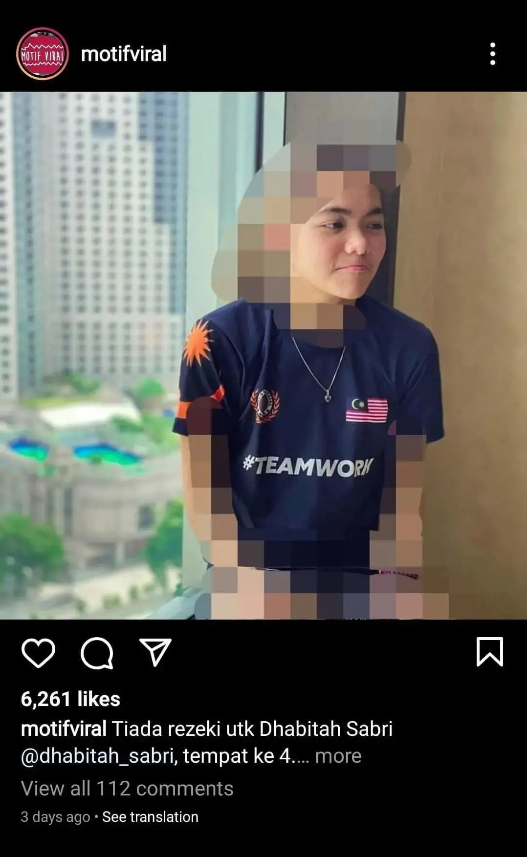 Censored photo of national athlete Dhabitah Sabri. Malaysia Olympic Tokyo Diver
