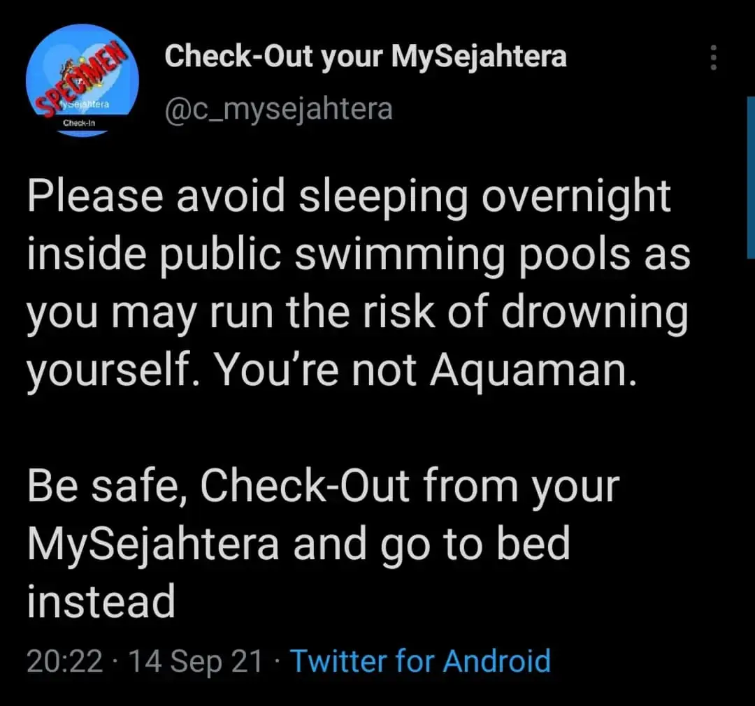 check out mysejahtera app. Screenshot from Satire account by creative Malaysian netizen. 